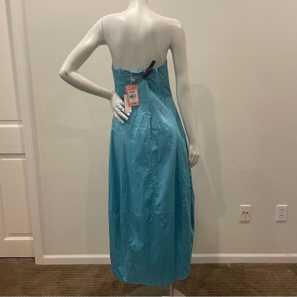 NWT CULT GAIA Chiara Sleeveless Blue Cotton-Blend Plunge Bubble Skirt Midi Dress - Picture 4 of 15